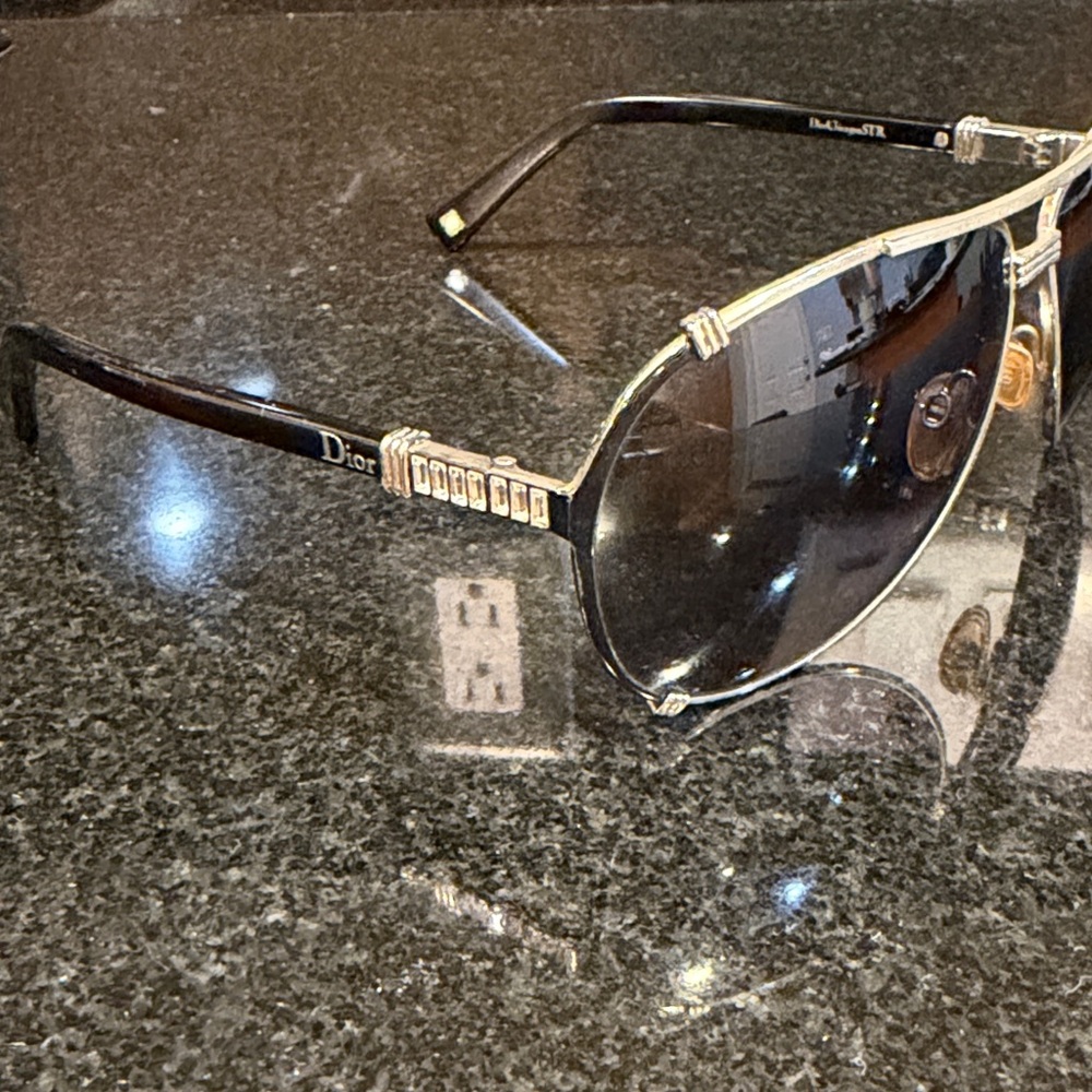 AUTHENTIC Dior Black Sunglasses with Gold Accents and Dark Gradient Lenses